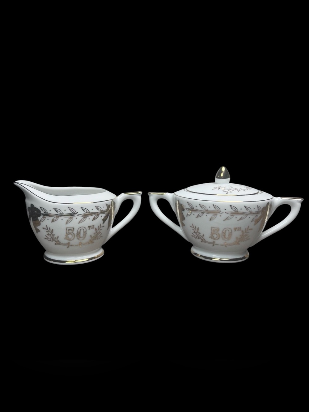 Lefton China VTG 50th Wedding Anniversary Creamer & Lid Sugar Bowl Set 274N Gold - Picture 5 of 9